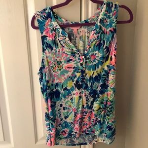 Lilly Pulitzer Essie tank Dive In XL pink blue
